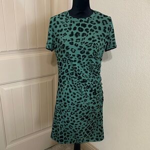 CAbi Green Leopard Print Bright Idea Quest Dress size M New Reversible to Black